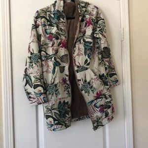 Floral jacket with faux fur lining